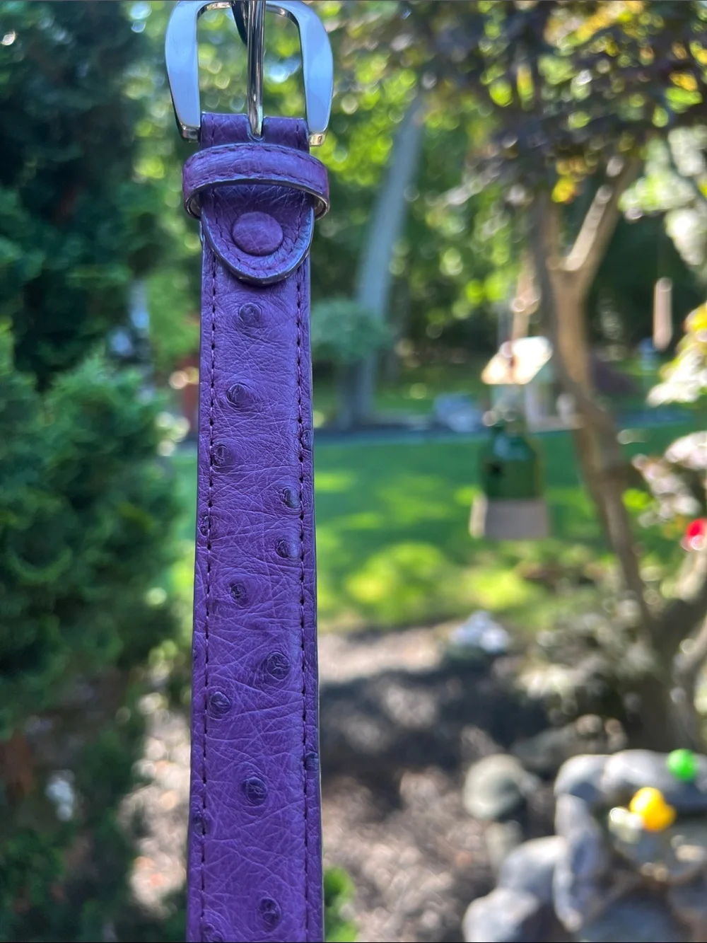 Purple Leather Belt with Silver Buckle